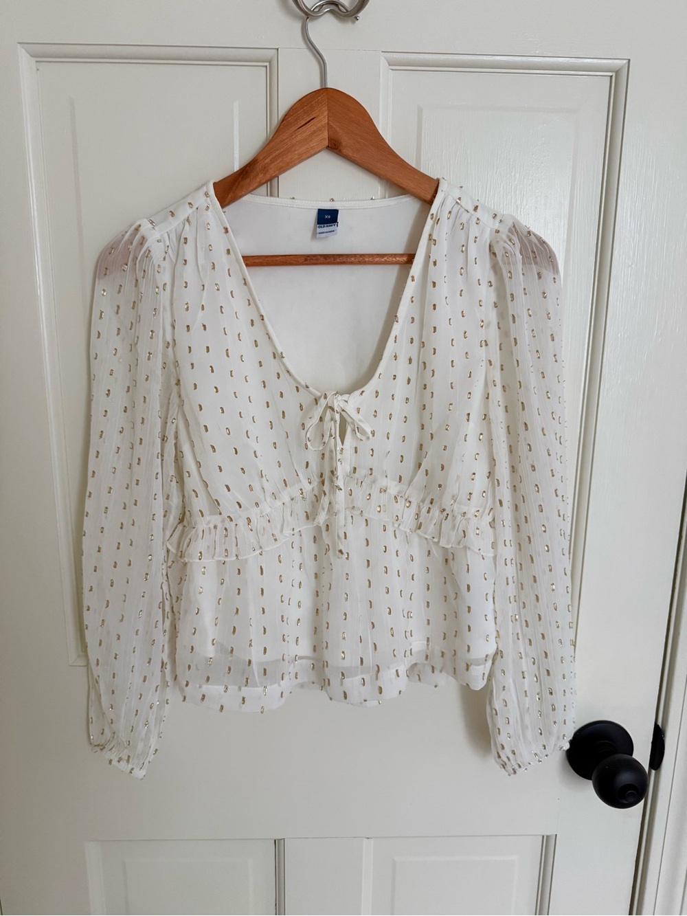 Old Navy Cream Blouse with Gold Dot Print